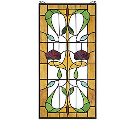Design Toscano Ruskin Rose Two Flower Stained G lass Window