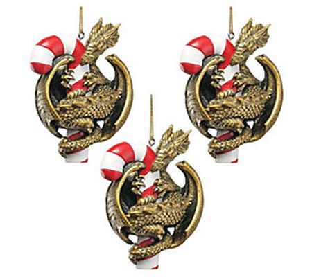 Design Toscano S/3 Sugar Breathing Dragon Holid ay Ornaments
