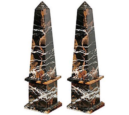 Design Toscano Set of 2 Marble Obelisks Geometr ic Sculptures