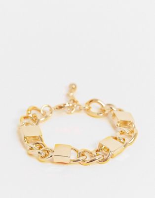 DesignB chunky chain bracelet in gold with padlock links