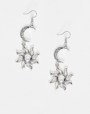 DesignB earrings with moon and sun drop in silver tone