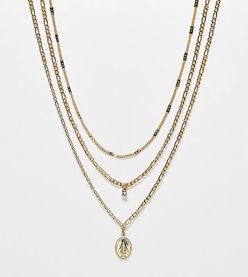 DesignB London 3 pack of chain necklaces with coin pendant in gold