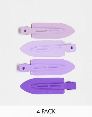 DesignB London 4-pack matte hair clips in purple