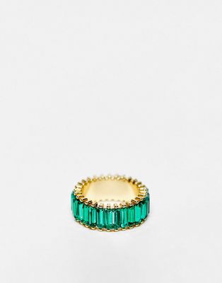 DesignB London baguette ring with crystal stones in green-Gold