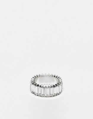 DesignB London baguette ring with crystal stones in silver