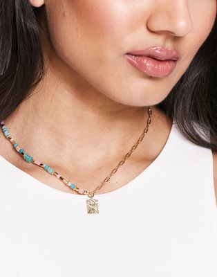 DesignB London beaded chain necklace with pendant in gold