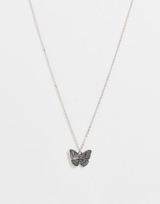 DesignB London butterfly pendant necklace in silver tone
