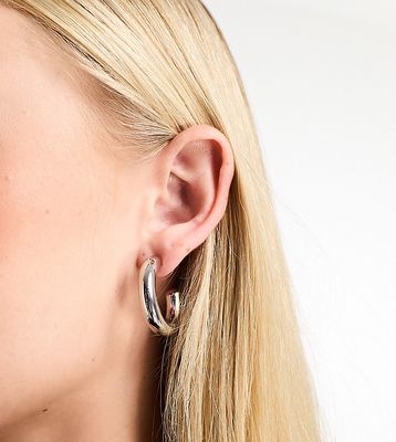 DesignB London chunky hoop earrings in silver