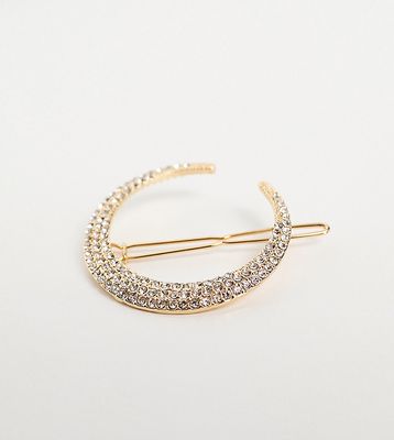 DesignB London crescent hair clip with rhinestones in gold