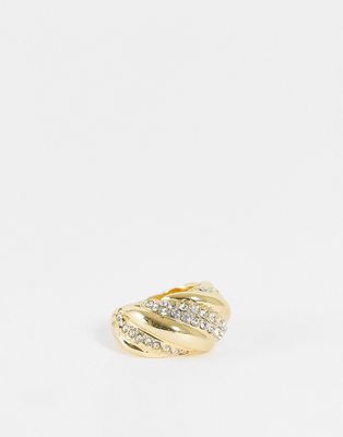 DesignB London crystal twist ring in gold tone