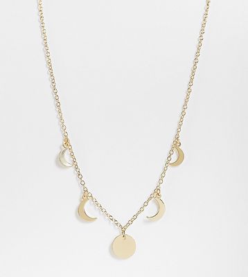 DesignB London Curve necklace with moon and disc charms in gold tone