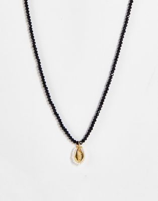 DesignB London dainty beaded necklace with shell pendant-Black
