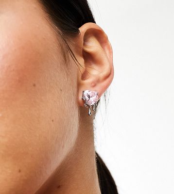 DesignB London dripping heart crystal stud earrings in silver