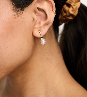 DesignB London faux pearl and stone earrings in blue multi-Gold