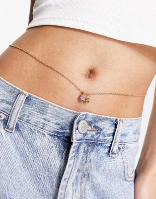 DesignB London festival belly chain with butterfly charms in gold