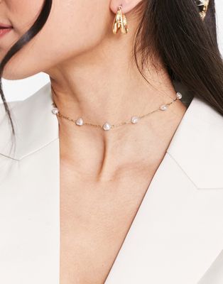 DesignB London heart shaped pearl choker necklace in gold