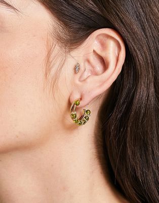 DesignB London hoop earrings in gold with green beads