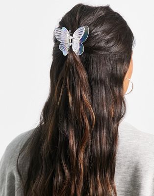 DesignB London iridescent butterfly shape hair claw-Silver