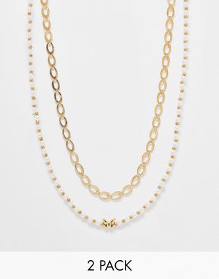 DesignB London multipack chain and pearl necklace in gold