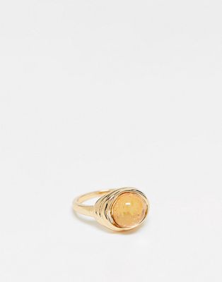 DesignB London natural stone ring in gold