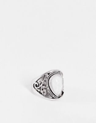 DesignB London opal boho ring in silver tone