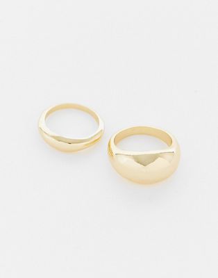 DesignB London pack of 2 dome rings in gold tone