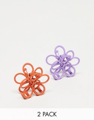 DesignB London pack of 2 flower hair claws in multi