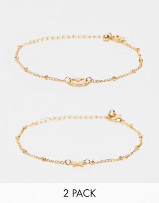 DesignB London pack of 2 friendship butterfly shape detail bracelets in gold