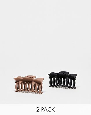 DesignB London pack of 2 hair claws in black and blush-Multi