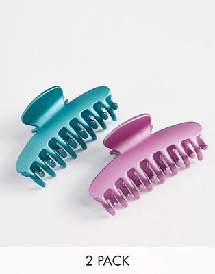 DesignB London pack of 2 hairclaws in purple and blue metallic-Multi
