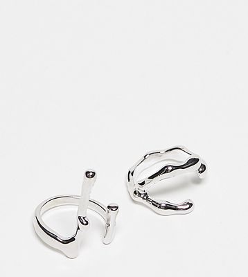 DesignB London pack of 2 molten drip rings in silver