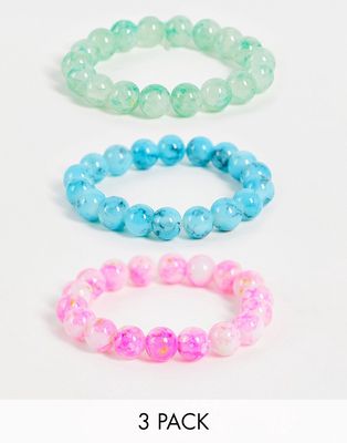 DesignB London pack of 3 glass stone bead bracelets-Multi