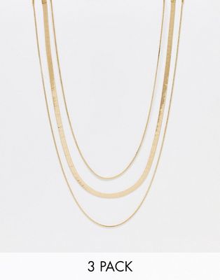 DesignB London pack of 3 necklaces in gold