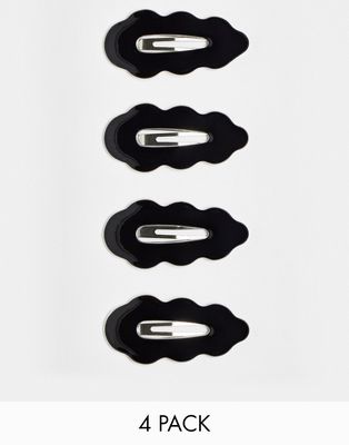 DesignB London pack of 4 irregular shape hair clips in black