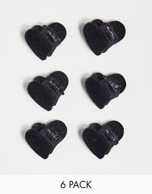 DesignB London pack of 6 velvet mini heart hair clips in black