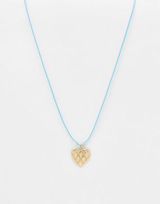 DesignB London rope necklace with hammered heart charm in gold