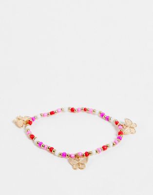 DesignB London stretch bracelet with butterfly shape charms-Multi