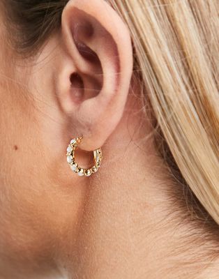 DesignB London white opal huggie hoop earrings in gold