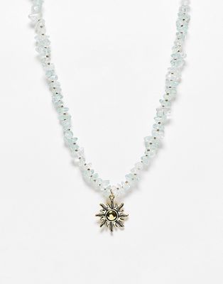 DesignB natural stone chip necklace with sun pendant-Multi
