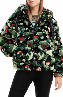 Desigual Calis Oversize Camo Faux Fur Coat in Green