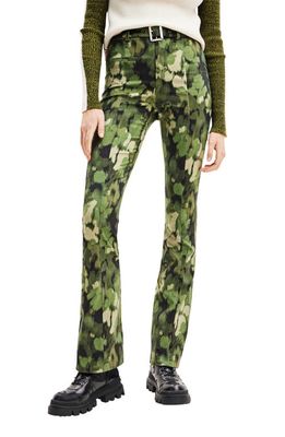 Desigual Camoflower Fitted Belted Flare Trousers in Green