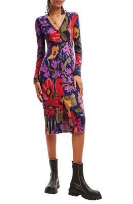 Desigual Delaware Floral Print Long Sleeve Knit Dress in Mix