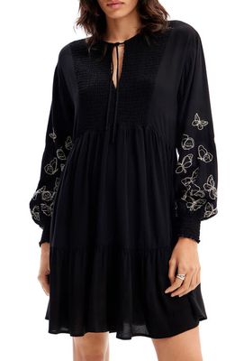Desigual Fly Embroidered Long Sleeve Minidress in Black
