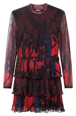 Desigual Forest Floral Long Sleeve Tiered Dress