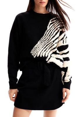 Desigual Guadalquivir Zebra Pattern Sweater in Black