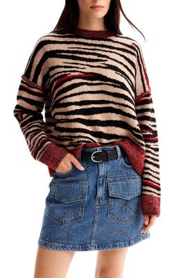 Desigual Holmes Zebra Stripe Jacquard Sweater in Brown
