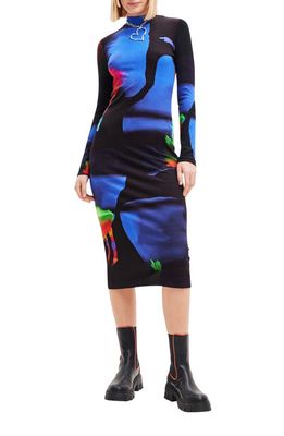 Desigual Hologram Lacroix Long Sleeve Midi Dress in Black