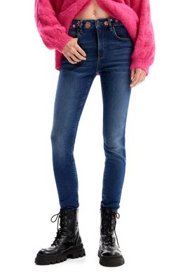 Desigual Janet Floral Embroidered Skinny Jeans in Blue