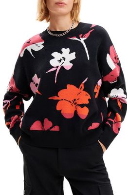 Desigual Jers Luce Floral Jacquard Sweater in Black