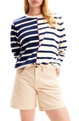 Desigual Jers Tula Mixed Stripe Cotton Sweater in White